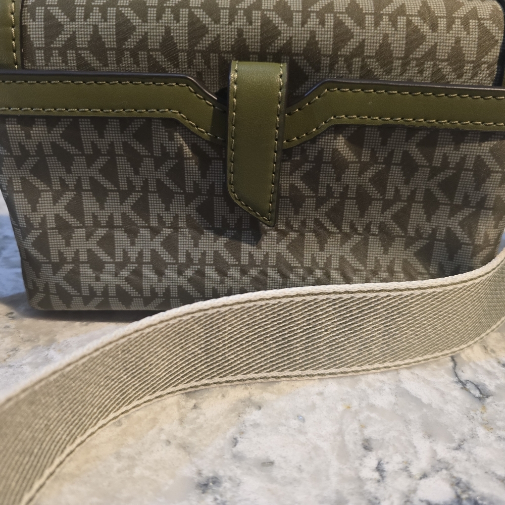 Michael Kors Olive Green and Beige MK Logo Crossbody Bag - Picture 6 of 10